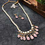 Paya Elegant Rose Quartz Long Layered Necklace Set