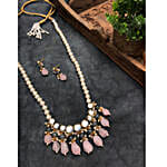 Paya Elegant Rose Quartz Long Layered Necklace Set