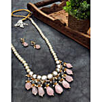 Paya Elegant Rose Quartz Long Layered Necklace Set