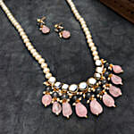 Paya Elegant Rose Quartz Long Layered Necklace Set