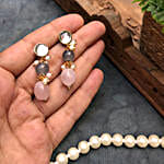 Paya Elegant Rose Quartz Long Layered Necklace Set