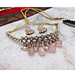 Paya Rose Quartz Kundan and Pearl Choker Necklace Set