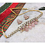 Paya Rose Quartz Kundan and Pearl Choker Necklace Set