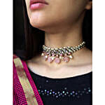 Paya Rose Quartz Kundan and Pearl Choker Necklace Set