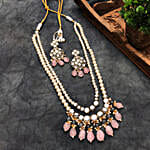 Paya Rose Quartz Long Layered Necklace Set