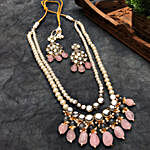 Paya Rose Quartz Long Layered Necklace Set
