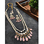 Paya Rose Quartz Long Layered Necklace Set