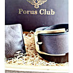 Porus Club Genuine Leather Belt & Wallet Gift Box