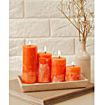 Set Of 4 Orange Pillar Candles- Cinnamon