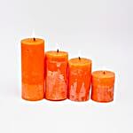 Set Of 4 Orange Pillar Candles- Cinnamon