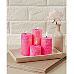 Set Of 4 Pink Pillar Candles- Rose