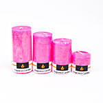 Set Of 4 Pink Pillar Candles- Rose