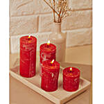 Set Of 4 Red Pillar Candles- Strawberry
