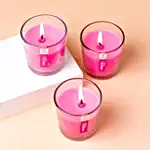 Set of 3 Fragrant Votive Glass Candles- Rose