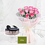 Dreamy Pink Roses Bouquet & Chocolate Cake