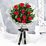 Elegant Vibe Red Roses Bouquet & Pineapple Cake