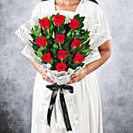 Elegant Vibe Red Roses Bouquet & Pineapple Cake