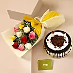 Garden of Colourful Roses Bouquet & Black Forest Cake