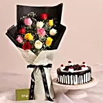 Young Love Colourful Bouquet & Black Forest Cake