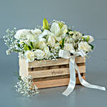 Serene White Flowers Wooden Crate Arrangement