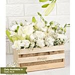 Serene White Flowers Wooden Crate Arrangement