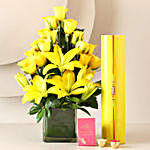 Sunshine Yellow Roses & Designer Rakhi