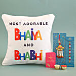 Bhaiya Bhabhi Cushion With Lumba Rakhi Set