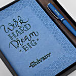 Personalised Notebook & Metal Texture Pen Set- Blue