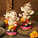 Playing Dholak Ganesha Idols- Set of 2