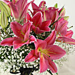 5 Pink Oriental Lilies in Glass Vase