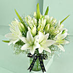 Blooming Asiatic Lilies In Black Ribbon Tied Vase