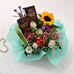 Charming Mixed Flowers & Temptations Wooden Tray