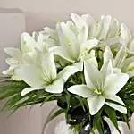 Pure White Asiatic Lilies In Fishbowl Vase
