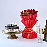 Chocolate Cake & Red Roses Bouquet