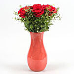 Pretty Red Roses In Peach Glass Vase