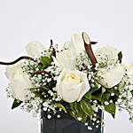 12 White Roses Square Glass Vase