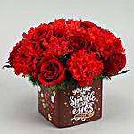 Red Flowers Bunch In Love You Vase