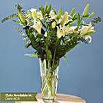 White Oriental Lilies In Vase