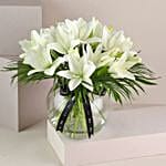 Pure White Asiatic Lilies In Fishbowl Vase