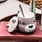 3D Ceramic Grey Dog Mug with Lid N Spoon