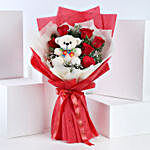 bunch of 6 red roses teddy bear combo 1