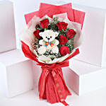 bunch of 6 red roses teddy bear combo 2