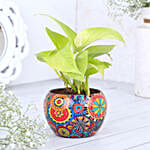 Money Plant In Colourful Rajwada Printed Pot