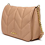 Flap Over Quilted Crossbody Sling Bag Hot Beige