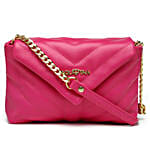 Flap Over Quilted Crossbody Sling Bag Hot Pink