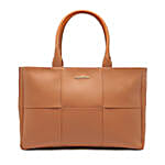 Vegan Leather Weave Tote Bag Tan