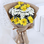 Lovely Yellow & White Flowers Jute Bouquet