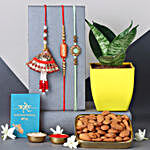 Sneh Traditional Family Rakhi Set & Snake Plant With Almonds