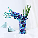 Lovely Orchids & Dandella In Cylindrical Vase