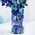 Lovely Orchids & Dandella In Cylindrical Vase